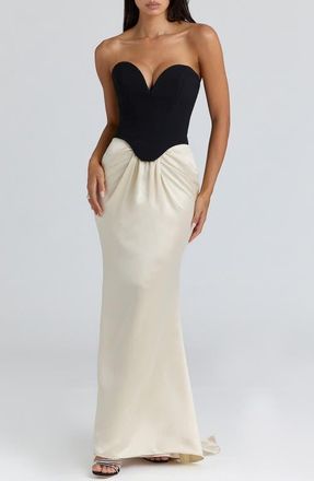 House of CB Sorcha Mixed Media Cocktail Dress in Black Champagne at Nordstrom, Size X-Large A