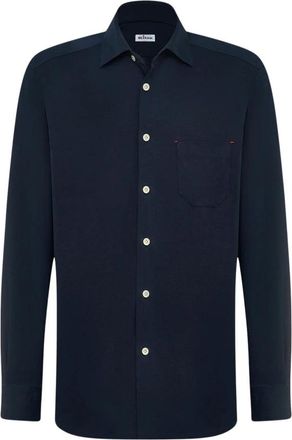 Kiton Nerano Jersey Shirt - Heren - Casual Overhemden - Blauw - L - Katoen - Overhemden