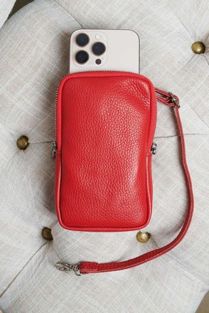 D'Arienzo Tracollina Portacellulare in pelle rossa morbida DArienzo, Seleziona Taglia Unica, Colore Rosso