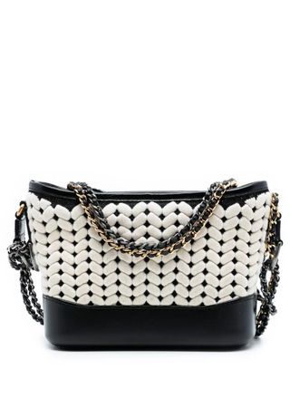 Chanel 2019 Small Knit and Calfskin Gabrielle Hobo crossbody bag - White