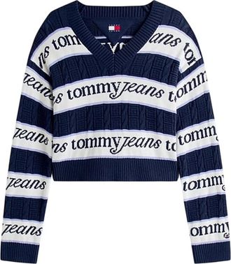 Tommy Jeans Truien & Vesten, Dames, Veelkleurig, 2Xs, Katoen, Kabelgebreide trui met V-hals