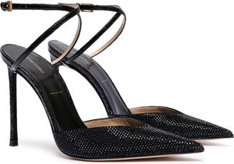 Tom Ford Selen Crystal Leather Ankle Strap Pump in Black at Nordstrom, Size 39.5