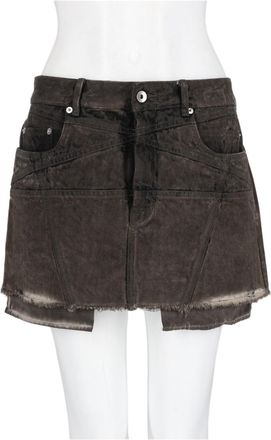Rick Owens Charcoal Asymmetrical Raw Hem Cotton Mini Skirt