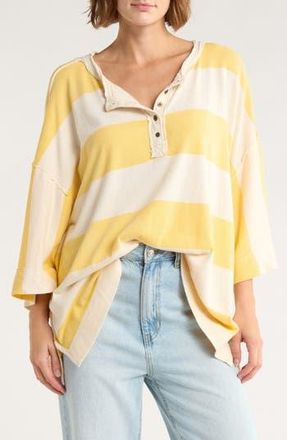 Free People Wonderful Stripe Oversize Henley in Yellow Combo at Nordstrom Rack, Size X-Small