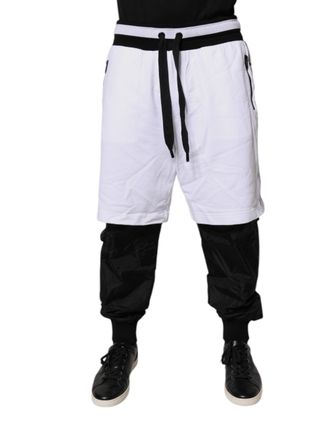 Dolce & Gabbana Mens Black White Cotton Layered Sweatpants Pants And Nylon