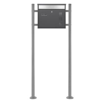ML Design Ecd Germany Buz&oacute;n De Acero Inoxidable Exterior Con Soporte Poste 120cm Casillero Antracita-plateado Moderno Con Gran Apertura Para Correo Con Placa De