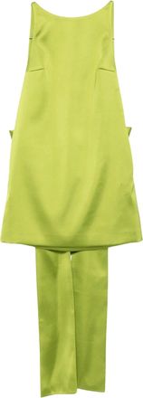 Self Portrait Satin-Like Lime Green Mini Dress with Structured Bow Detail
