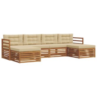 vidaXL Juegos De Sof&aacute;s 6 Pcs Natural Y Beige Madera De Acacia S&oacute;lida Vidaxl