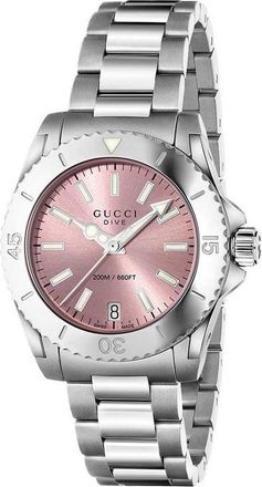 Gucci Womens YA136401 Dive Pink Dial Ladies Watch - Silver - One Size