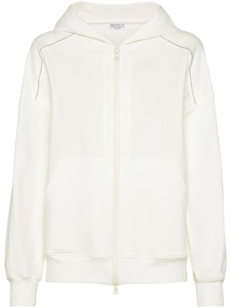 Brunello Cucinelli White Cotton zipped hoodie
