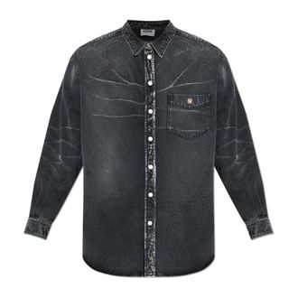 Moschino Denim shirt met logo - Heren - Spijkeroverhemden - Grijs - M - Denim - Overhemden