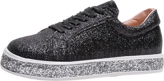 Generic Womens Glitter Shoes Sparkly Stylish Sneakers Stylish Lightweight Comfortable Lace Up Shiny Casual Walking Shoes Wedding Party Leisure Black