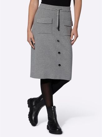 Heine Strickrock HEINE, Damen, Gr. 34, grau (grau, meliert), 50% Viskose, 28% Polyester, 22% Polyamid, unifarben, wadenlang, R&ouml;cke Strickrock