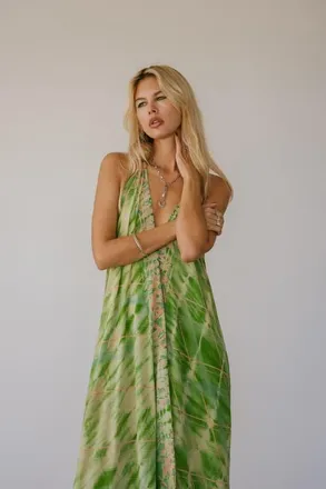 Sun Child Classic Silk Dress Zuma in Green Tie Dye at Nordstrom