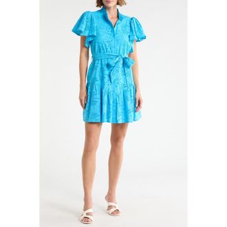Ciebon Zenaida Eyelet Tie Waist Dress in Blue at Nordstrom Rack, Size X-Small