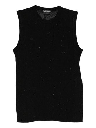 Tom Ford Top crop a coste con paillettes - Nero