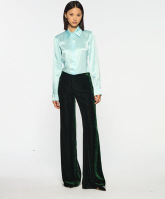 Serena Bute Velvet Flare Trouser - Dark Green