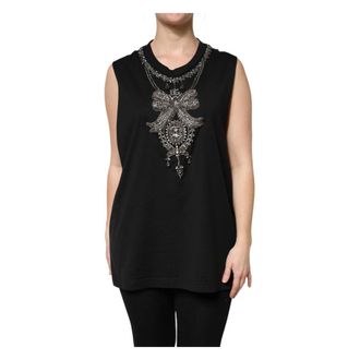 Dolce & Gabbana Sleeveless Tops, female, Black, XS, Black Rhinestone Tank Top