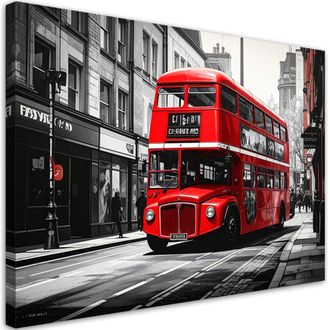 Feeby Cuadro Sobre Lienzo, Autob&uacute;s Rojo De Londres, 100x70