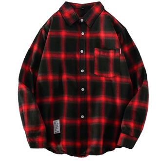 Generic Mens Flannel Shirts Checked Long Sleeve Lumberjack Plaid Casual Button Down Workwear Outdoor Travel Shirt with Pocket Fashionable Hippie Boys Men Acti