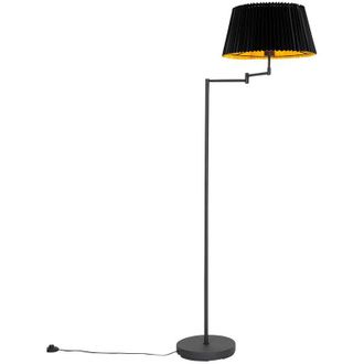 QAZQA Qazqa - Floor Lamp Black with Black Pleated Lampshade and Adjustable Arm - Ladas Deluxe