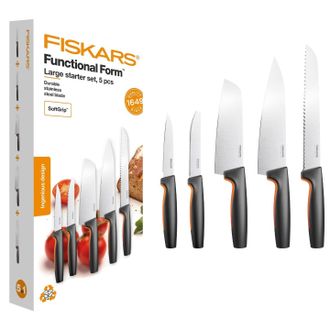 Fiskars Set 5 Coltelli Cucina, Functional Form, Grande Coltello Da Cuoco, Coltello Per Verdure, Coltello Per Pomodori, Coltello Da Cuoco Santoku, Coltello Da 