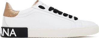 Dolce & Gabbana Witte- Zwarte en Goudkleurige Portofino Lage Sneakers - Dames - Sneakers - Wit - 37 EU - Leer - Schoenen