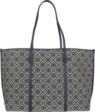 Tory Burch Perry T Monogram Tote - Dames - Shoppers - Blauw - ONE Size - Katoen - Tassen