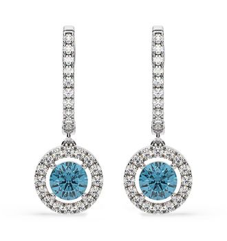 The Diamond Store Ella Blue Lab Diamond 2.60ct Halo Drop Earrings in 18K White Gold - Elara Collection