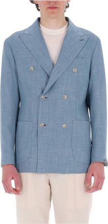 Barba Gemaakt op Maat Dubbelzijdig Geweven Jas - Heren - Blazers - Blauw - L - Wol - Jassen