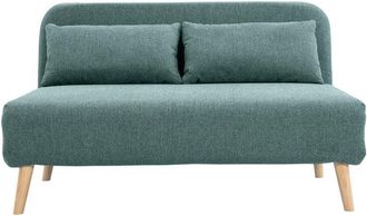 Miliboo Miliboo - Sofá cama de 2 plazas convertible en tela verde gris y madera clara amiko