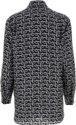 Burberry Womens Logo-Printed Silk Shirt Black