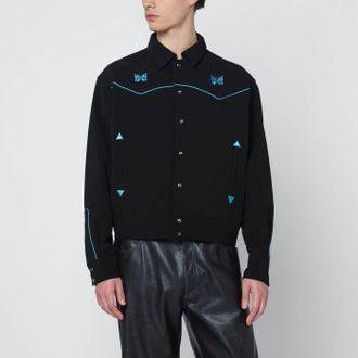 Needles Black Shirt With Light Blue Embroidery