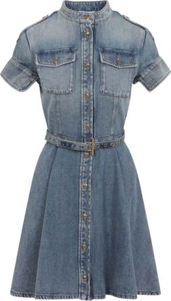 Alexander McQueen Light Blue Mock Collar Belted Mini Dress