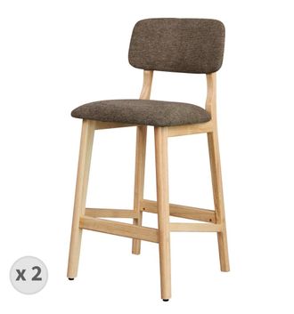 Moloo Taburete de bar, tela marr&oacute;n y madera natural (x2)