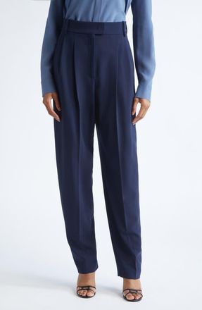 Michael Kors Chase High Waist Wool Tapered Pants in Midnight at Nordstrom, Size 14