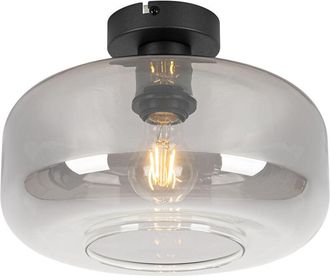 QAZQA Lampada da soffitto bizle - Moderno - Vetro,Acciaio - Nero - Tondo E27 Max. 1 x 4.9 Watt - Qazqa