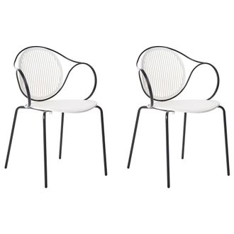 Beliani Conjunto De 2 Sillas De Jard&iacute;n De Metal Apilables Para Exterior Con Respaldo Acanalado Blanco Crema/negro Ikaria