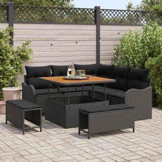 vidaXL Conjunto De Sof&aacute; De Jard&iacute;n 8 Pcs Negro Rat&aacute;n Sint&eacute;tico Vidaxl