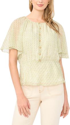 Vince Camuto Geo Print Ruffle Sleeve Top in Sage at Nordstrom, Size Xx-Large