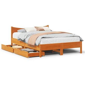 vidaXL Giroletto Cassetti Marrone Cera 120x190 cm Legno Massello Pino vidaXL 967419