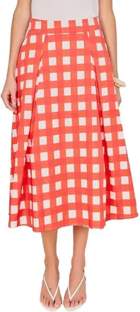 English Factory Plaid Pleated A-Line Midi Skirt in Red at Nordstrom, Size X-Small