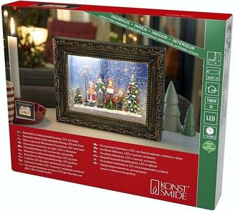 Konstsmide 4357-000, cornice a led Babbo Natale, riempita di acqua, timer 5 ore, 2 diodi a luce bianca calda, funzionamento a batteria, interno