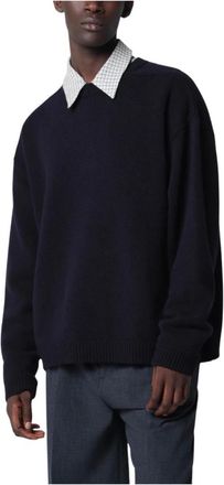 STUDIO NICHOLSON Hemyl Knit - Heren - Ronde hals truien - Blauw - L - Wol - Truien & Vesten
