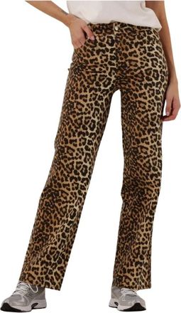 Y.A.S Y.a.s, Broeken, Dames, Bruin, W31 L32, Katoen, Jeans met Luipaardprint en Hoge Taille