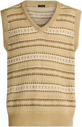Kiton Pure Linen V-Neck Sweater Vest - Heren - V-hals truien - Beige - M - Linnen - Truien & Vesten