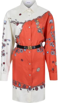 Versace Gekleurde Shirtjurk met Riem - Dames - Shirt Kleedjes - Veelkleurig - M - Leer - Kleedjes