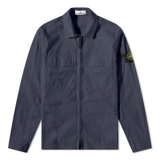 Stone Island Supima Cotton Twill Stretch-TC Zip Shirt Jacket Navy 781510210-V0020