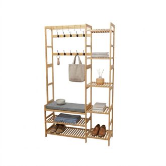 Relaxdays Relaxdays Perchero, Banco, Zapatero, 15 Ganchos, 5 Estantes, 175 X 104 X 30 Cm, Bamb&uacute;, Natural