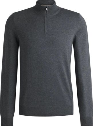 HUGO BOSS Truien & Vesten, Heren, Grijs, L, Wol, Stijlvolle Half-Zip Trui in Grijs